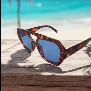 Tortoise Shell Sunglasses with Blue Lenses